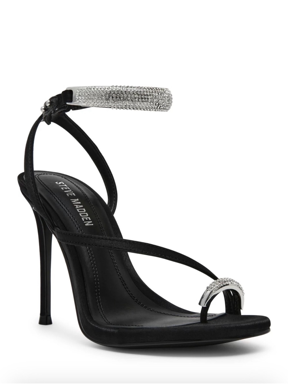 Steve Madden Black Sandal with Silver Crystal Accents